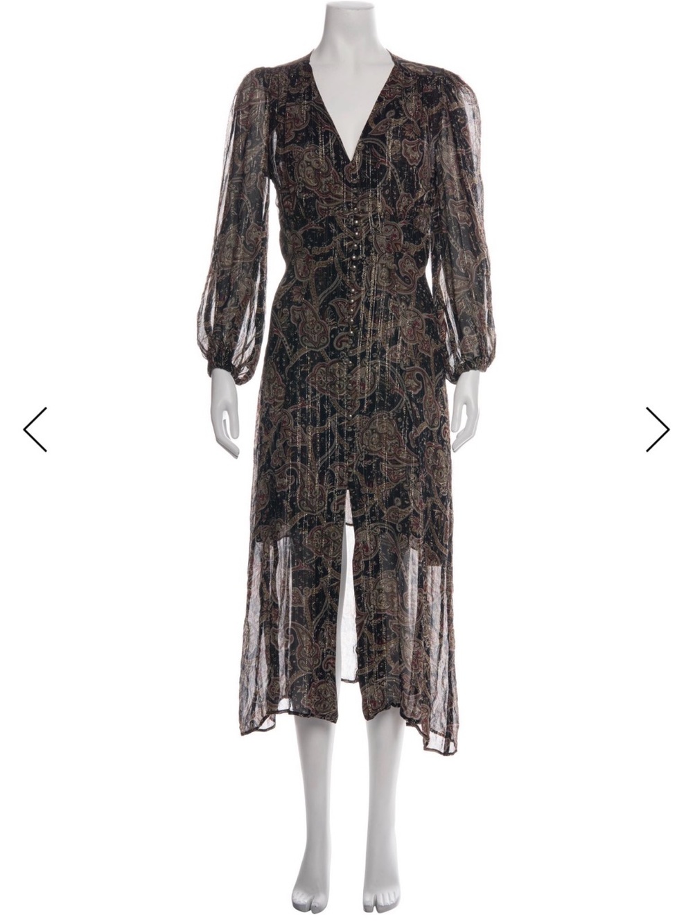 Kooples Sheer Paisley Midi Dress in Metallic Paisley